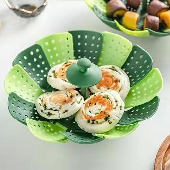 Пластиковая складная пароварка «Лотос», пищевая стойка для приготовления на пару, корзины с фруктами, кухонные стеллажи для хранения, пароварка для овощей, посуда, посуда зелёный