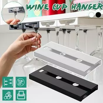 Пластиковая стойка для бокалов для вина под шкафом, бокалы для вина, вешалка для вина, вешалка для бокалов без ударов One Size чёрный
