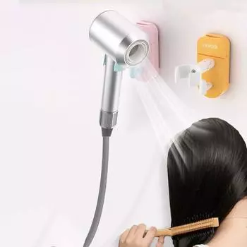 Пластиковая стойка для хранения фена с присоской без дырокола для ванной комнаты розовый