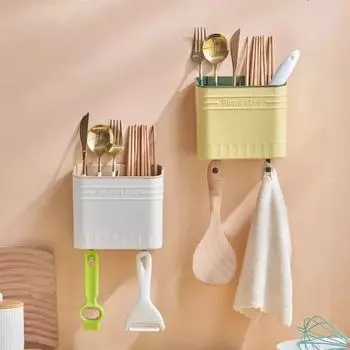 Пластиковая стойка для хранения палочек для еды, ложек, дренажный органайзер для столовых приборов, практичная клетка для палочек для еды, кухня Yellow-Round