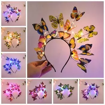 Пластиковая светодиодная светящаяся повязка на голову, красочная мигающая повязка на голову, светящаяся повязка для волос в форме бабочки, детские игрушки белый