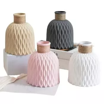 Пластиковая ваза для цветов в скандинавском стиле с узором в виде аргайла, цветочный горшок с текстурированной веревкой, декор для дома, композиция на стол на Хэллоуин белый