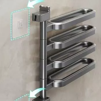 Пластиковая вращающаяся многостержневая вешалка для полотенец, многослойная вешалка для полотенец для душа, настенная вешалка для полотенец без отверстий для ванной комнаты