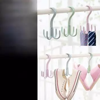 Пластиковая вращающаяся вешалка для шарфов: Прочное, многофункциональное решение для хранения вещей в шкафу с четырьмя захватами, не требующее проколов зелёный