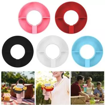 Пластиковое блюдо для закусок, 4 отделения, многоразовое кольцо для закусок, легкий, легко чистящийся поднос для закусок для чашки на 40 унций чёрный