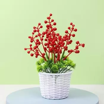 Пластиковое искусственное растение бонсай, нежная красивая не требующая ухода искусственная ягода красный