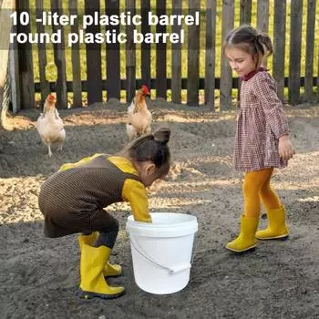 Пластиковое ведро объемом 10 л с крышкой и металлической ручкой, прочное, большой емкости, портативное, многоразовое, многоцелевое, контейнер для хранения продуктов и воды 10L белый