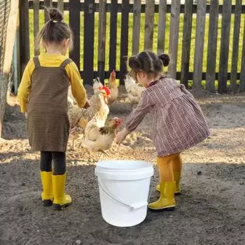 Пластиковое ведро Yousheng объемом 10 л с крышкой и металлической ручкой, прочное, большой емкости, портативное, многоразовое, многоцелевое ведро, контейнер для хранения еды и воды 10L белый