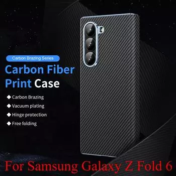 Пластиковое волокно для Samsung Galaxy Z Fold 6, чехол с твердой задней частью, полный охват, шарнирный защитный чехол, кожаный роскошный защитный чехол No Front Cover&Only Back Cover чёрный