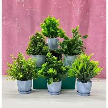 Пластиковые 6 штук Искусственные растения Маленькие, Мини Искусственные растения Комнатные Для Дома Фермерский дом Ванная Полка Декор(Высота : 17 см, Синий) синий