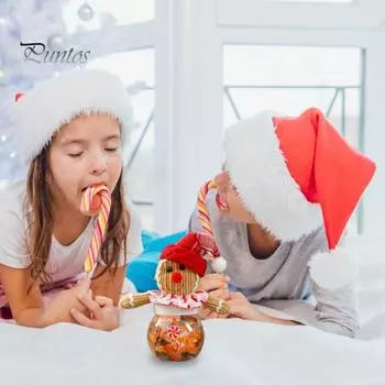 Пластиковые банки для конфет в виде пряников, симпатичные рождественские коробки для конфет, многоразовые праздничные украшения для хранения конфет, печенья, чая красный