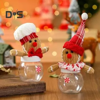 Пластиковые банки для конфет в виде пряников, симпатичные рождественские коробки для конфет, многоразовые праздничные украшения для хранения конфет, печенья, чая красный