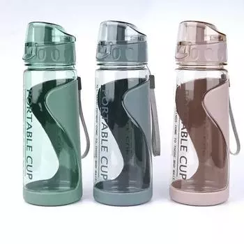 Пластиковые бутылки для воды Kawaii, не содержащие BPA, для занятий спортом на открытом воздухе, кружка для воды, студенческая портативная бутылка с ручкой, посуда для питья 570ml зелёный