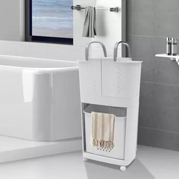 Пластиковые бытовые корзины для белья, переносные корзины для белья, корзина для одежды, грязная одежда, стирка, хранение, тележка с колесами белый