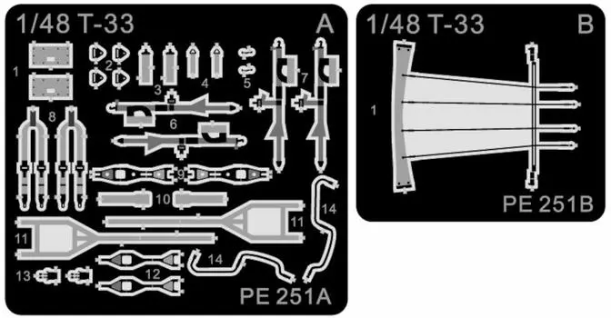 Пластиковые детали для модели учебного самолета Pit Road PE251 1/48 T-33A (для ГВХ)