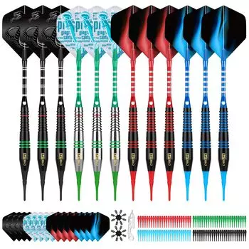 Пластиковые дротики Cyeelife Darts с мягким наконечником, 12 штук, 18 г, 4 цвета, алюминий хорошего качества, 100 дополнительных наконечников, 16 дротиков и 2 электронные доски для дартса