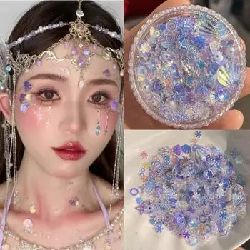 Пластиковые хлопья русалки с блестками, полярное сияние, декор для ногтей, блестящая пудра, украшение для лица blue sky-Box