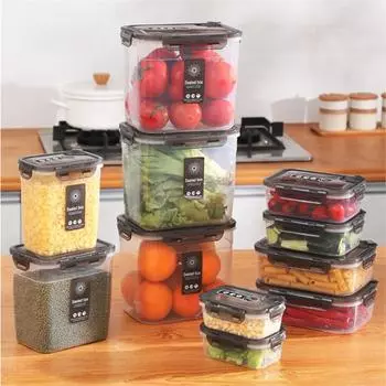 Пластиковые контейнеры для еды с крышками, банки для хранения зерна, герметичные ведра для риса, органайзеры для емкостей, кухонные коробки для хранения хлопьев