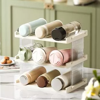 Пластиковые многослойные подставки для стаканов с водой, большая емкость для хранения кружек, изоляционный держатель для стаканов для дома Beige-2 Layers