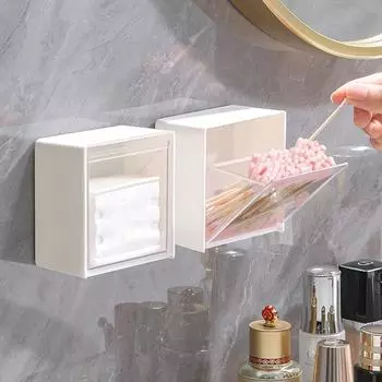 Пластиковые настенные коробки для хранения, пылезащитный органайзер для ванной комнаты, ватные палочки, клей для макияжа, маленькая коробка-держатель для ювелирных изделий