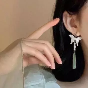 Пластиковые новые китайские серьги металлические серьги-капли элегантные серьги в форме капли пружинные butterfly