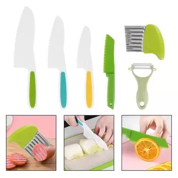 Пластиковые ножи для фруктов, чтобы нарезать фрукты, овощи, десертный инструмент, 6 шт., овощечистка, детский набор ножей для приготовления пищи, детский нож, безопасные кухонные принадлежности, резак для картофеля 1 set