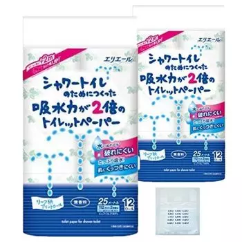 Пластиковые пакеты Elleair 12 рулонов туалетной бумаги с в два раза большей водопоглощающей способностью, предназначенные для унитазов-биде [2 + пакеты] (двойной)