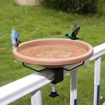 Пластиковые перила для палубы, ванна для птиц, регулируемая для палубы, ванна для птиц, садовая ванна для птиц для сада коричневый