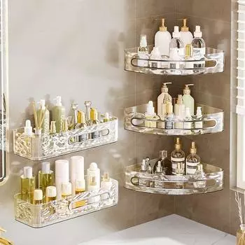 Пластиковые полки для душа, настенные органайзеры для косметики, стойка для хранения шампуня для дома Transparent-Rectangular