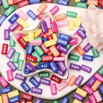 Пластиковые разноцветные геометрические фигуры DIY Fashion 14,5 мм прямоугольные английские буквы алфавита бусины 10 шт акрил White Multicolor