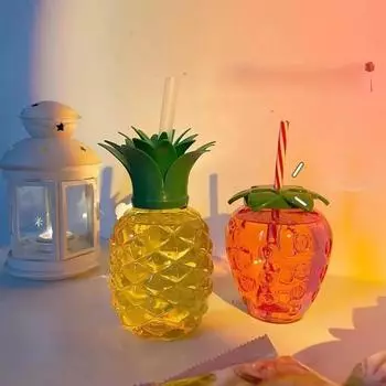 Пластиковые стаканчики, термокружка для вечеринки, ананас, клубника, бутылка для воды, стаканы с соломинкой для оптовой вечеринки, летнего пляжа чёрный