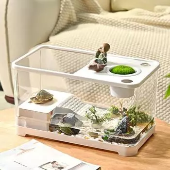 Пластиковый аквариум Yousheng, небольшой аквариум для рыбок Betta с подвесной корзиной, домашний аквариум, набор для черепах, крабов, рыб, амфибий, рептилий белый