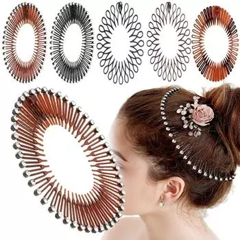 Пластиковый эластичный гибкий гребень полный круг волнистый обруч для волос гибкий круглый ободок для женщин Coffee-A