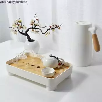 Пластиковый бамбуковый поднос, прямоугольный поднос для хранения, подносы для чая, настольный органайзер для чашек, чайный сервиз, поддон для сбора жидкости, декоративная тарелка серый