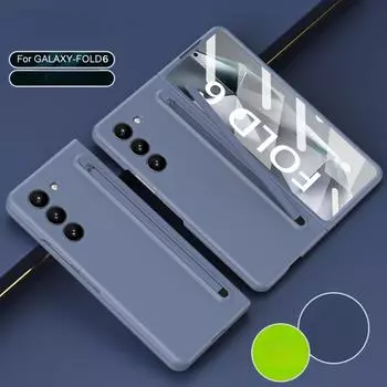 Пластиковый чехол для телефона с гнездом для ручки для Samsung Galaxy Z Fold 6 5 4 Fold6 Fold5 Fold4 Fold3 Защитная пленка для стекла, включая ручку Galaxy Z Fold6