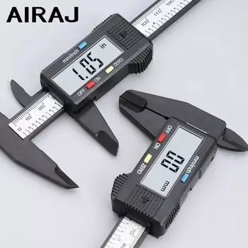 Пластиковый цифровой штангенциркуль AIRAJ Vernier Caliper, преобразование дюймов в метрические дроби, большой ЖК-дисплей, измерительный инструмент