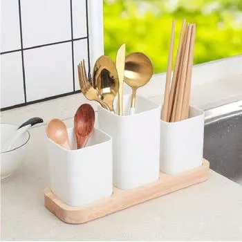 Пластиковый держатель для палочек для еды, деревянная подставка для столовых приборов, подставка для кухонных принадлежностей, вилки 2 divided