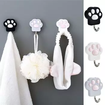 Пластиковый держатель для полотенец, настенный крючок для одежды, многофункциональная вешалка в форме кошачьей лапы, ванная комната серый