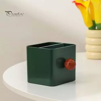 Пластиковый держатель для ручек с 2 отделениями Многофункциональный органайзер для макияжа большой емкости для кистей Карандаш для бровей Губная помада Настольные канцелярские принадлежности зелёный