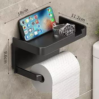 Пластиковый держатель для туалетной бумаги. Стеллаж для хранения полотенец в ванной. Размещение бутылок с приправами. Рулон бумаги для хранения телефона на стене в ванной комнате. чёрный