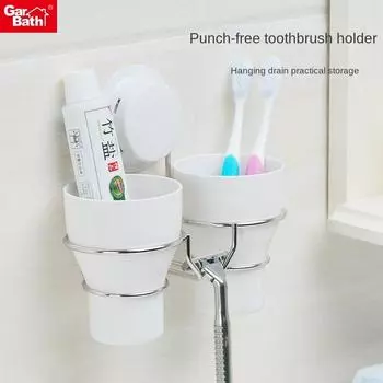Пластиковый держатель для зубных щеток без дырокола, держатель для зубных щеток из нержавеющей стали для ванной и туалета без гвоздей с набором чашек для полоскания рта 260048