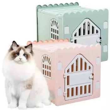 Пластиковый домик для кошек, складной домик для кошек, водонепроницаемый домик для кошек с дверью для побега для использования на открытом воздухе и в помещении зелёный
