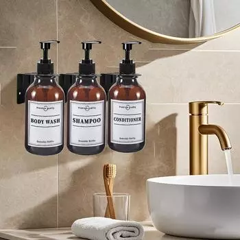 Пластиковый дозатор для мыла для душа из ПЭТ, настенный дозатор для шампуня, кондиционера, геля для душа, многоразовый флакон с дозатором и этикетками 500 мл Type 1