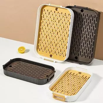 Пластиковый двухслойный поддон для сушки овощей, съемные полки для слива воды, прямоугольный поддон для хранения с дренажным стаканом, кухонный поддон