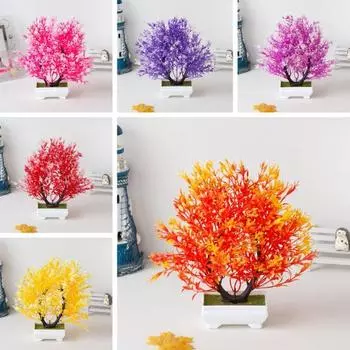 Пластиковый искусственный бонсай, не требующий полива, шикарный, простой в уходе комнатное растение, дерево фиолетовый
