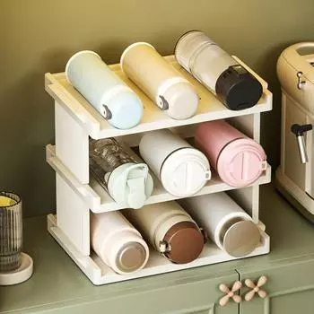 Пластиковый изоляционный держатель для стакана, большая емкость для хранения стаканов с водой, стойка для красного вина, настольная Beige-2 Layers