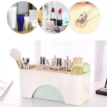 Пластиковый косметический держатель для кистей для макияжа, ящик для хранения, настольный органайзер для мелочей зелёный