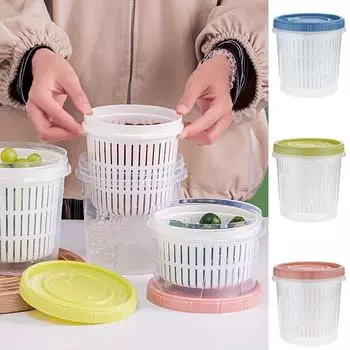 Пластиковый круглый сливной ящик для хранения двухслойный холодильник ящик для хранения кухня 700ML синий