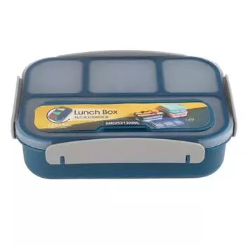 Пластиковый ланч-бокс Bento Box 4 отделения 1300 мл синий для студентов офисных работников микроволновая печь