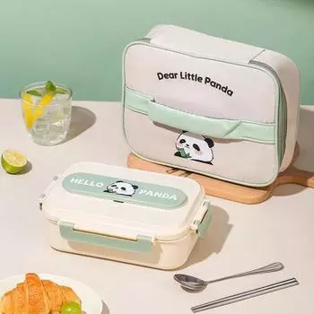 Пластиковый ланч-бокс для сэндвичей «Панда», школьный офисный ланч-бокс с фруктами, вилкой и ложкой, контейнер для хранения продуктов в микроволновой печи